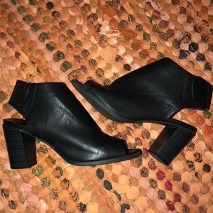Black Leather Peep Toe Ankle Bootie